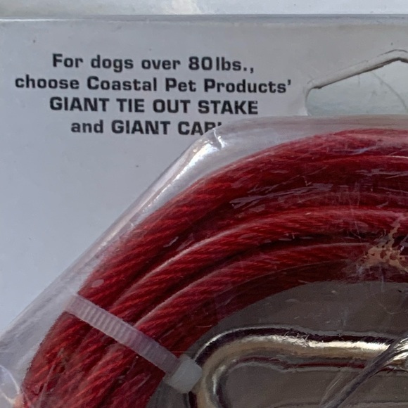 TITAN 15’ Red Tie Out Cable Spiral Stake Dogs up to 80 Pounds Rust Resistant - Picture 8 of 9